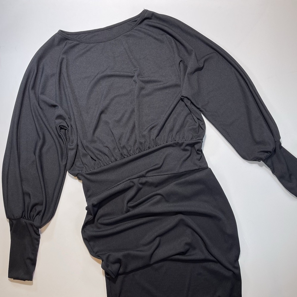Women's Black Long Sleeve Bodycon Dress Ribbed Size Large‎